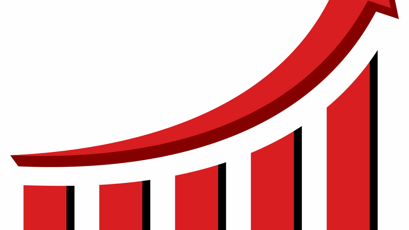 Red arrow going up with bar chart illustration